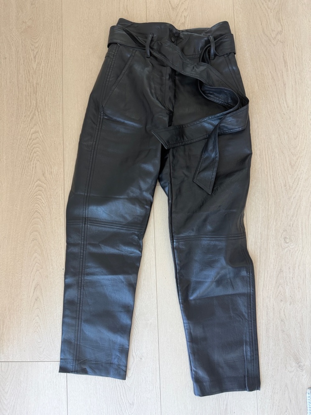 Wilfred Black Faux Leather High-Rise Pants with Tie Waist